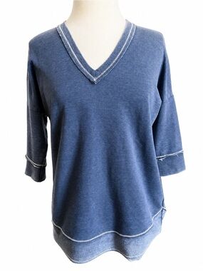Wearables by XCVI Blue V-Neck Relaxed Tunic Top NWT XS